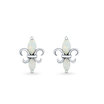 Stud Earrings Lab Created White Opal 925 Sterling Silver (12mm)